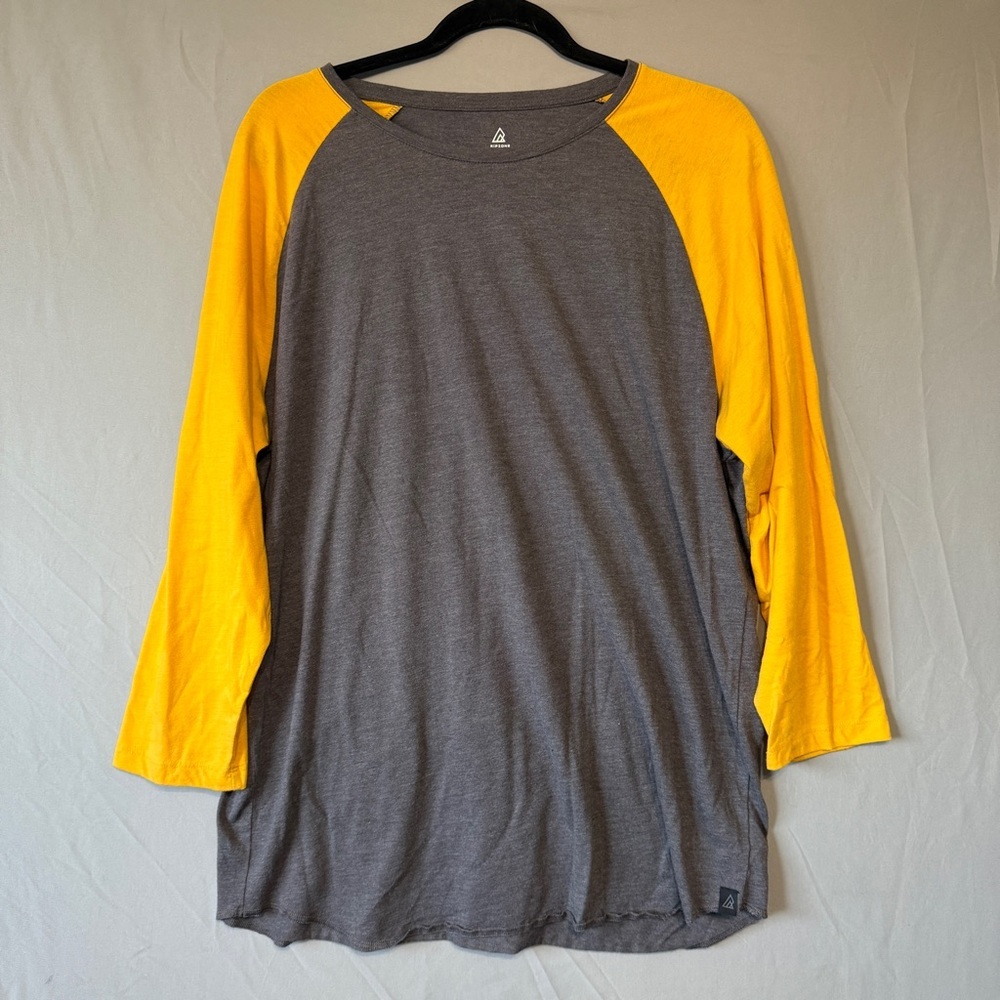 Ripzone Mens Long Raglan Sleeve T Shirt Size XL Grey Yellow Preppy Casual Layers